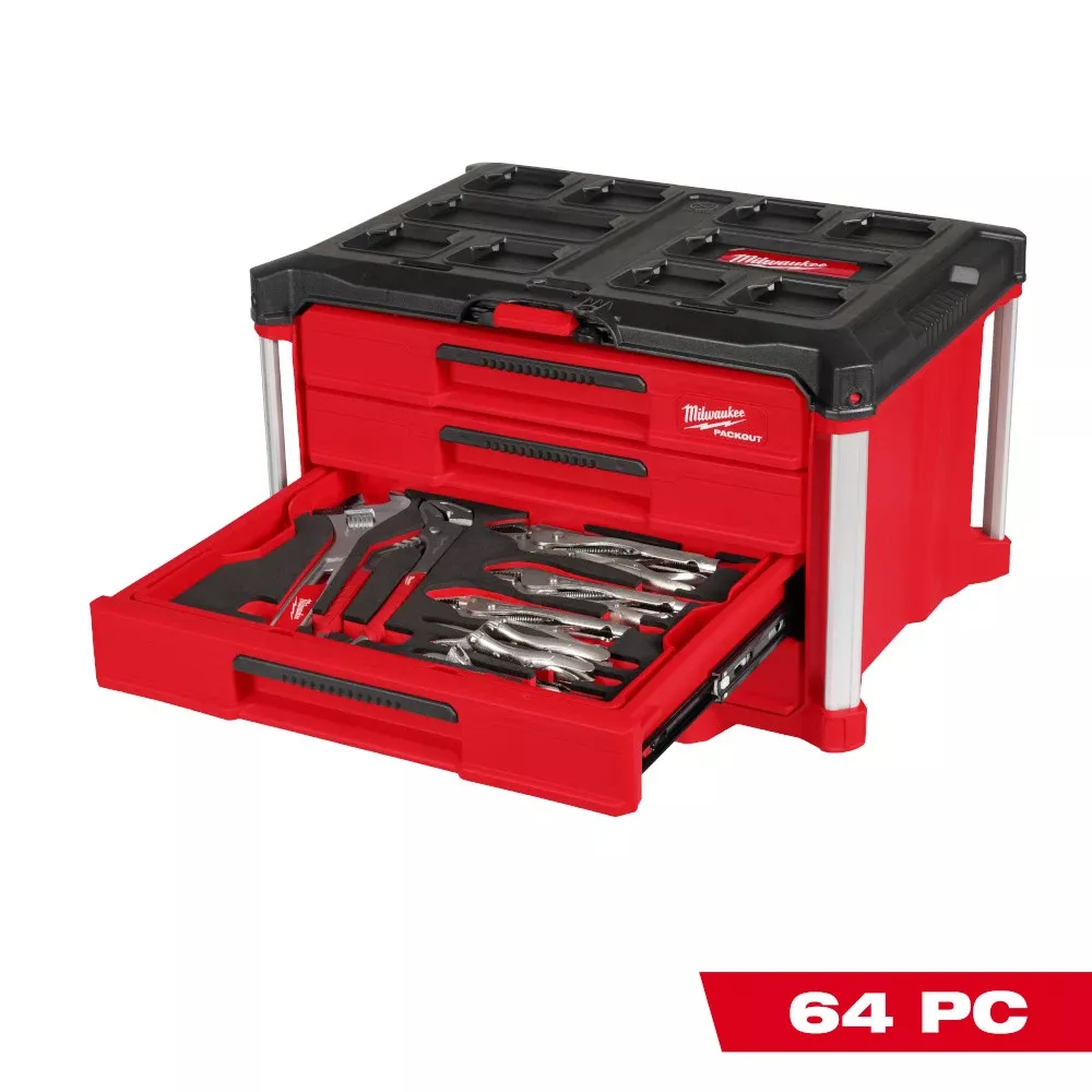 Milwaukee 64pc. Hand Tool Set with PACKOUT 4 Drawer Tool Box 48-22-9493