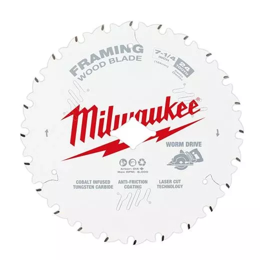 Milwaukee 7-1/4" 24T Worm Drive Framing Circular Saw Blades