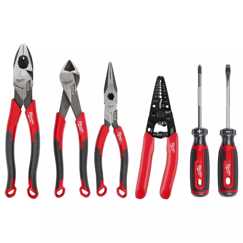 Milwaukee Comfort Grip Cutting Pliers, Wire Stripper, & Cushion Grip Screwdrivers Set (6-Piece) MT550-6