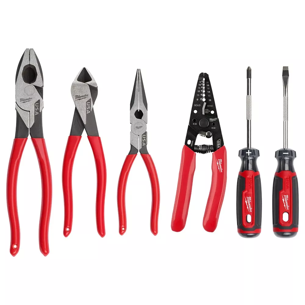 Milwaukee Dipped Grip Cutting Pliers, Wire Stripper, & Cushion Grip Screwdrivers Set (6-Piece) MT500-6