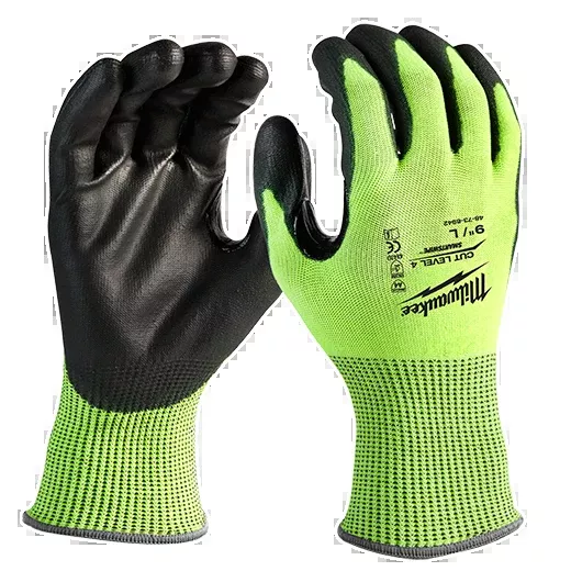 Milwaukee High-Visibility Cut Level 4 Polyurethane Dipped Gloves PPE