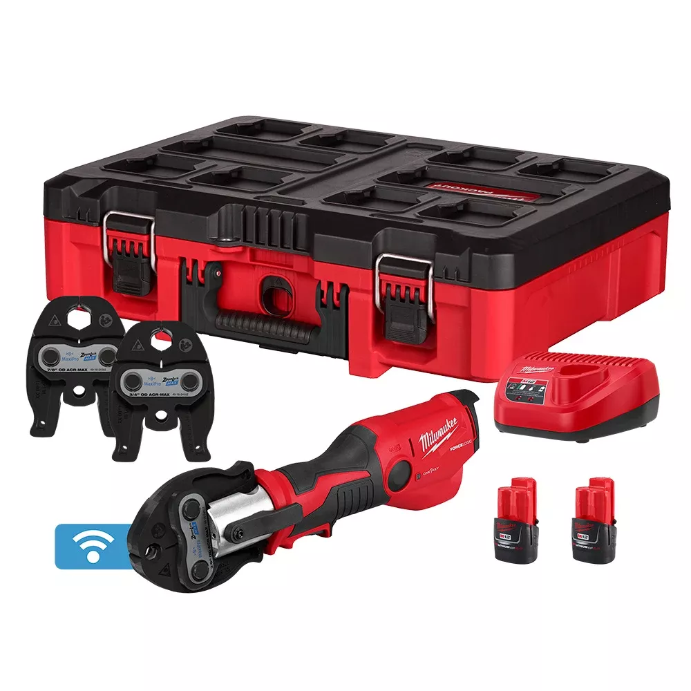 Milwaukee M12™ FORCE LOGIC™ Press Tool Kit w/ ONE KEY™ with 3/8", 3/4", & 7/8" ZoomLock MAX & MaxiPro Press Jaws 2573-22Z