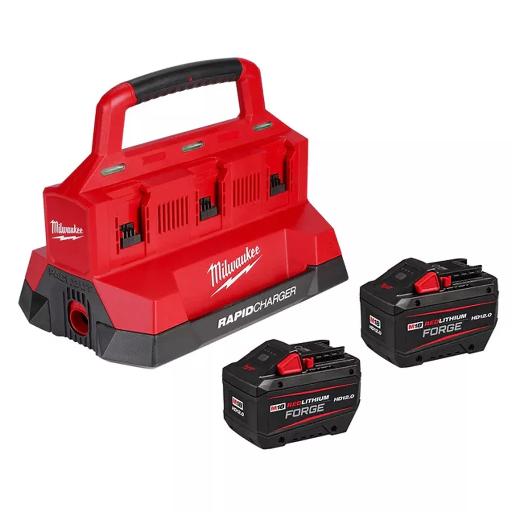 Milwaukee M18 18V Lithium-Ion REDLITHIUM FORGE Starter Kit with Two 12.0 Ah Battery Pack and PACKOUT 6-Port Rapid Charger 48-59-1842F