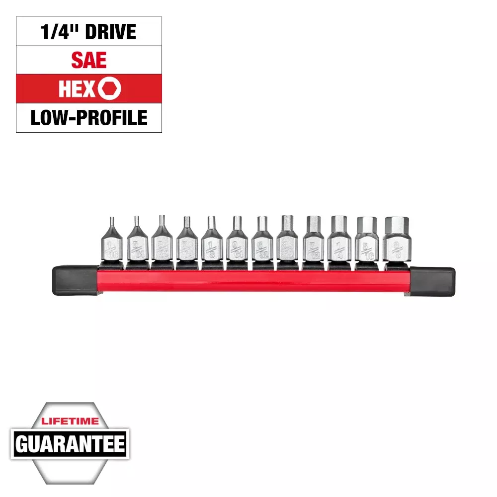 Milwaukee Tools 1/4” Drive Low-Profile Hex Bit Socket Set - SAE (12-Piece) 48-22-9544
