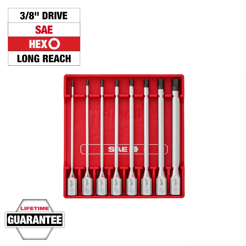 Milwaukee Tools 3/8” Drive Long Hex Bit Socket Set - SAE (8-Piece) 48-22-9546