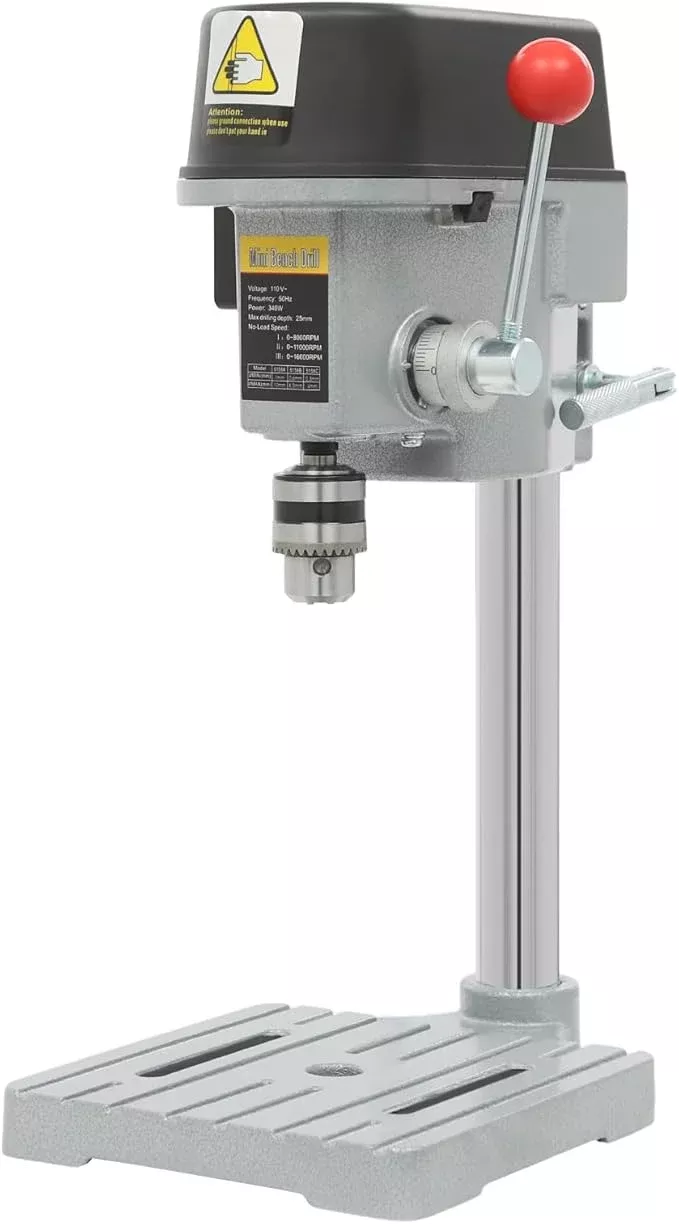 Mini Drill Press 3-Speed Electric Drill Press Bench 1-10mm Clamp Benchtop Drill Press Chuck 340W 110V Tabletop Drilling Machine for Metal Wooden Jewelry DIY and Crafts