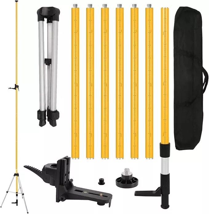 MOETER 15.7ft/4.8M Laser Pole Mount, Telescoping Laser Level Pole with Tripod, with Adjustable Bracket, 1/4"-20 & 5/8"-11 Thread Adapters for Rotary and Line Lasers