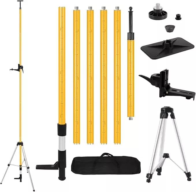 MOETER Upgraded 13.8Ft./4.2M Telescoping Laser Level Tripod with Level Bubble and 1/4"-20 Mount, Adjustable Laser Pole with Top Wide Plate for Laser Scanner, 5/8"-11 Adapter Nut Included