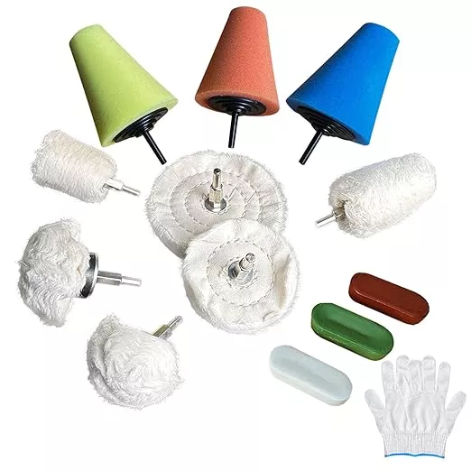 Neeki 12-Pcs Polishing and Buffing Kit, Includes 1/4" Shank Drill Buffing Wheels, Polishing Compound, and Sponge Pads for Metal, Wood, Plastic, and More