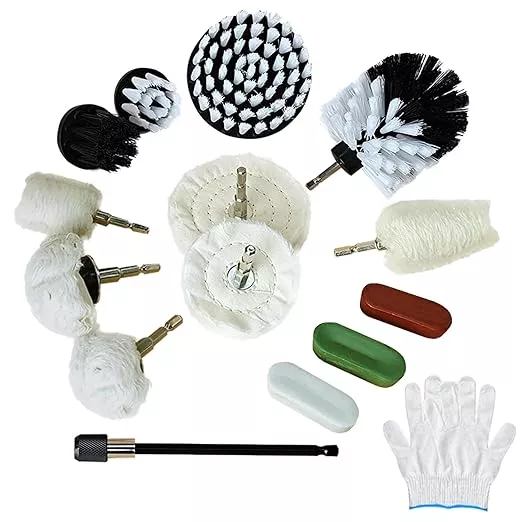 Neeki 14pcs Drill Polishing Wheel and Polishing Compound, Soft Drill Brush with 1/4 Hexagonal Shank, Suitable for Metal, Stainless Steel, Jewelry, Wood, Ceramic, Glass, etc.