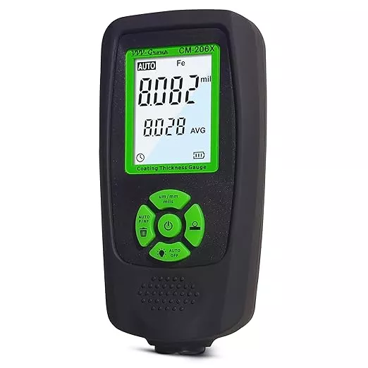 Paint Thickness Gauge CM-206X | Coating Depth Meter Fe/Al/Zn | Auto Car Paint Meter with Ruby Probe, Quick Calibration, Rubber Cover & Hard PU Case for Automotive Inspection (CM-206X)