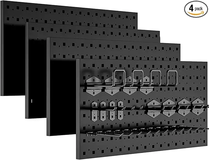 Peg Board, 4 Pack Metal Pegboard Panels Pegboards Wall Organizer with 24Pcs Hooks, Peg Board for Walls Garage Tool Storage Office Organization Kitchen Craft Room (White, 4PCS with 24 Hooks)
