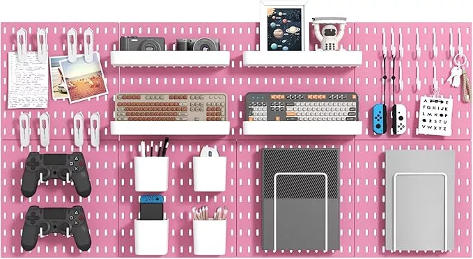 Pegboard Combination Kit, Wall Mounted Storage Set with 8 Pegboards & 32 Accessories Hanging, White Peg Boards Organizer for Walls Display, Crafts Organization, Kitchen Organizer, 22" x 44"