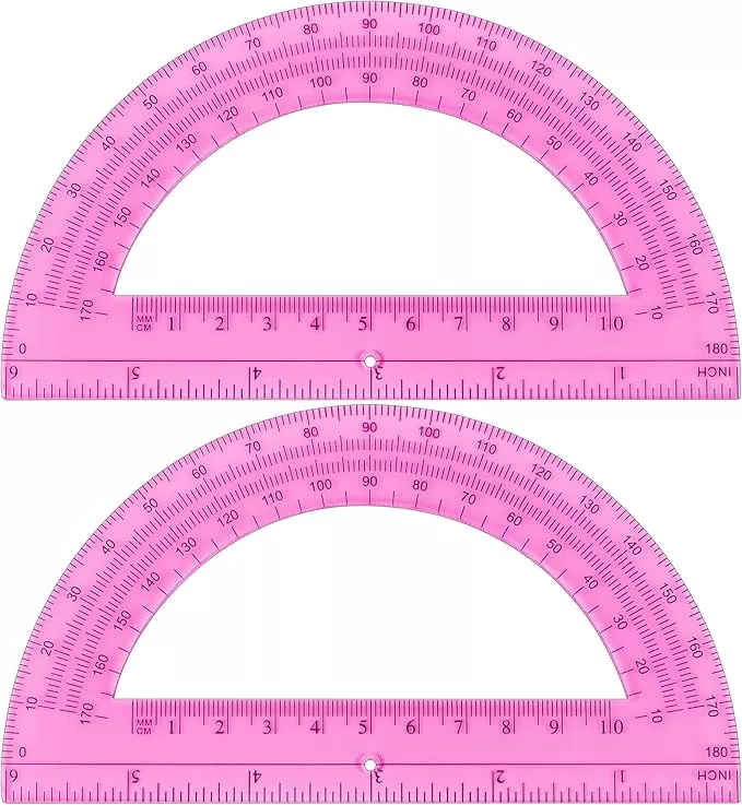 Plastic Protractor Math Protractors 180 Degrees for Geometry Classroom Student School Office Supplies, 6 Inch, Pack of 2 (Pink)