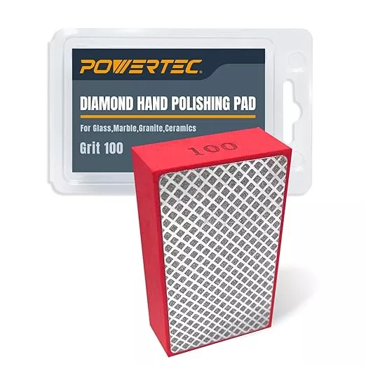 POWERTEC Diamond Hand Polishing Pads 100 Grits 1Pack, Diamond Sanding Block for Polishing and Grinding Porcelain, Ceramic Tile, Glass, Granite, Stone, Wood & Metal (71905)