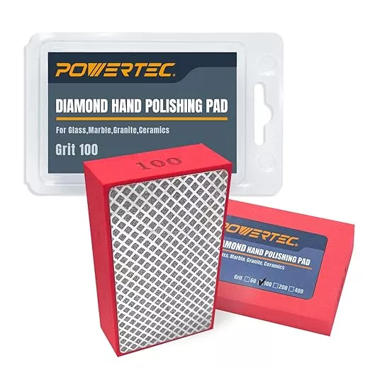 POWERTEC Diamond Hand Polishing Pads 100 Grits 2Pack, Diamond Sanding Block for Polishing and Grinding Porcelain, Ceramic Tile, Glass, Granite, Stone, Wood & Metal (71905-P2)