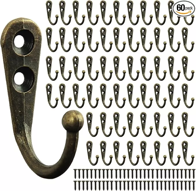 POZEAN 60 Pack Wall Hooks for Hanging, Heavy Duty Small Coat Hooks Wall Mounted for Living Room, Bathroom, Kitchen, Bedroom for Key, Cup, Bag, Hat, Scarf, and More (Bronze)