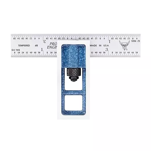 Precision Double Square - 4” 4R Metal Ruler for Metal Working and Fabrication, Carpentry, Woodworking and More PEC Tools, Reads 1/32",1/64",1/8"、1/16", Made in USA