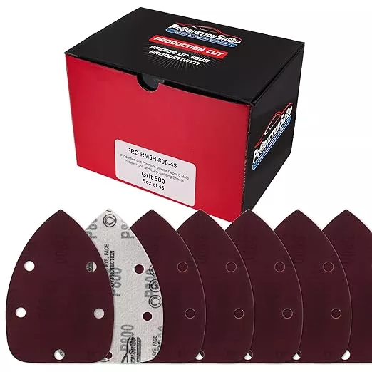 Premium 800 Grit 5-Hole Pattern Mouse Detail Sander Sandpaper Sheets, Box of 45 - Dustless Hook & Loop Triangle Shaped Mouse Disc Pads - Woodworking Tool Sand Wood Furniture Auto Paint