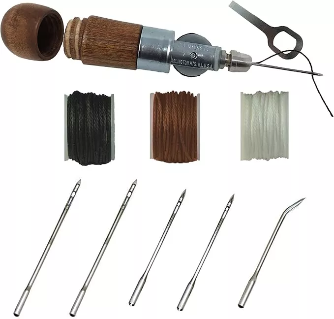 Professional Leathercraft Accessories, Sewing, Stitching Awl Tool Kit & Supplies, HEAVY DUTY - MADE in USA – DIY Craft, Leather, Heavy Fabric, Canvas, Upholstery, Bag, Shoe, Belt Repair Lockstitch Set