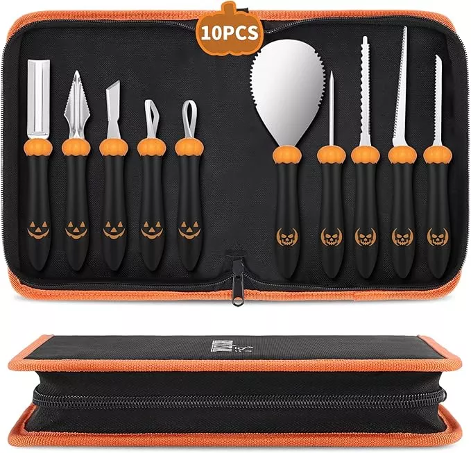 Pumpkin Carving Kit Tools Halloween, Professional Heavy Duty Carving Set, Stainless Steel Sculpting Tool Carving Knife for Halloween Decoration Jack-O-Lanterns, Gift for Halloween(9PCS)