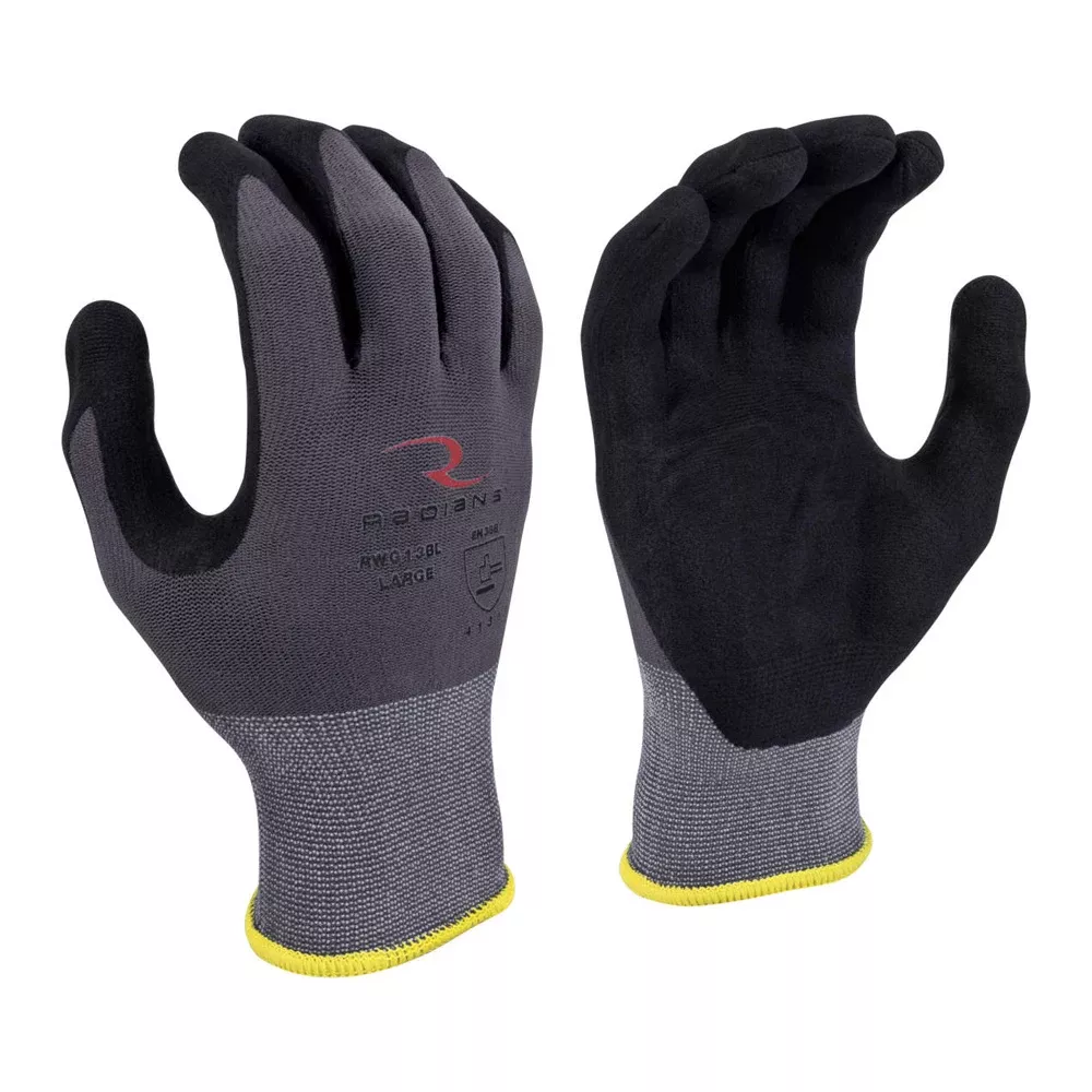 Radians Nylon Shell with Micro Foam Nitrile Palm Dip - Grey, Medium RWG13BM