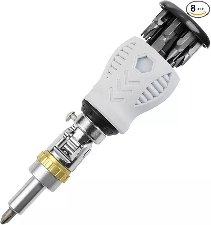 Ratcheting Screwdriver, Multi-Bit Screwdriver/Short Screw Drivers with Magnetic,Impact Rated 8pcs Tool with Phillips, Slotted and Torx,Hex Tips