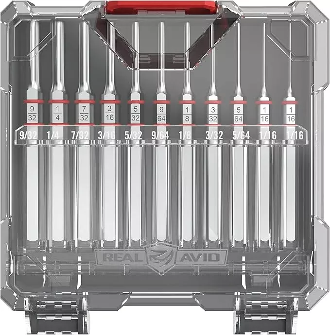 Real Avid 11-Piece Pin Punch Set - Portable All-in-One Punch Set with Storage Case - Choose Between Roll Pin, Standard or Brass and Steel Set