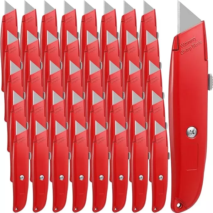 Reginary 40 Pcs Box Cutter Bulk Utility Knife Heavy Duty Retractable Knife Sturdy Aluminum Box Cutter Safety Razor for Ropes, Boxes, Cartons, Plastics, DIY and Cardboard