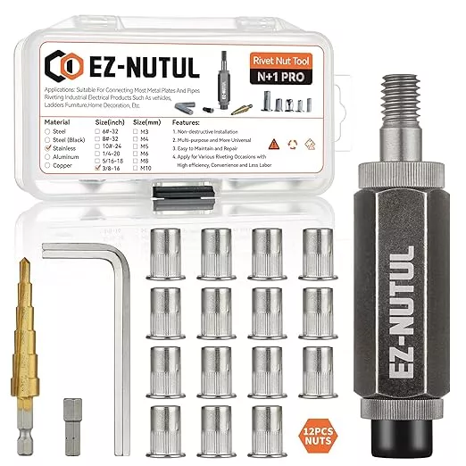 Rivet Nut Installation Tool Set Flat Head Rivnut Threaded Insert Nut Kit SAE & Metric for Metal Heavy Duty Zinc Plated Nutsert (1/4-20(Rivet Nut-100pcs))