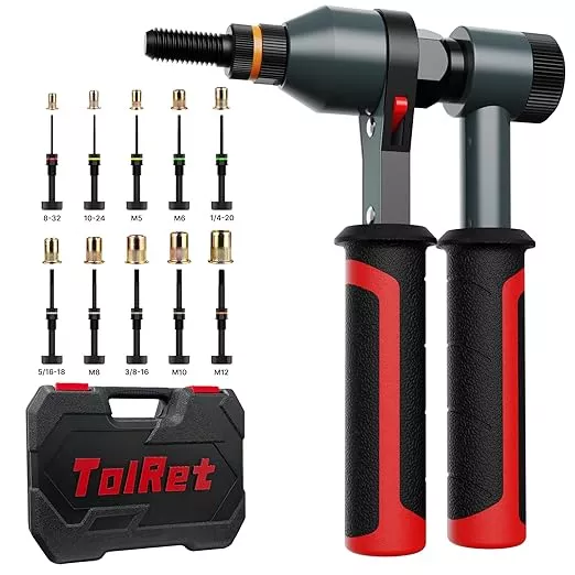 Rivet Nut Tool Rivet Nut Kit, Rivnut Tool Kit with 10 Metric and SAE Mandrels, 100 Pcs Rivet Nuts Assortment Kit, Professional Ratchet Nutsert Tool Kit with Rugged Carrying Case, TR21