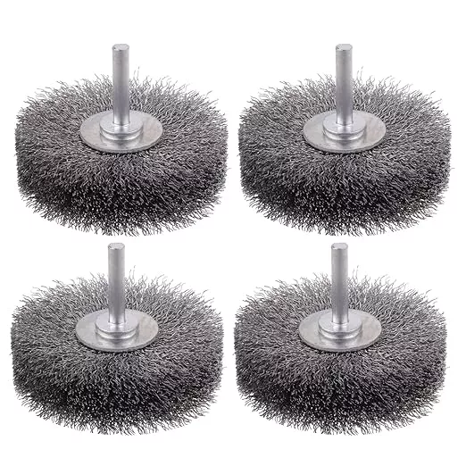 Rocaris 4 Pack Wire Wheel Brush for Drill Attachment, 3 Inch Heavy Duty Brushes for Paint, Rust & Corrosion Removal, 0.0118" Carbon Steel, 1/4in Shank, 20000RPM