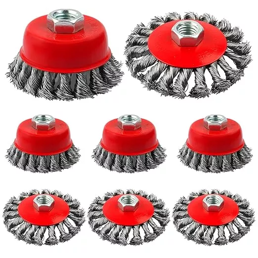 Rocaris Wire Wheel Cup Brush for Grinders, 8 Pack Wire Wheels for 4 1/2 Angle Grinder, 3 & 4 Inch Twisted Knotted & Coarse Crimped Cup Brush