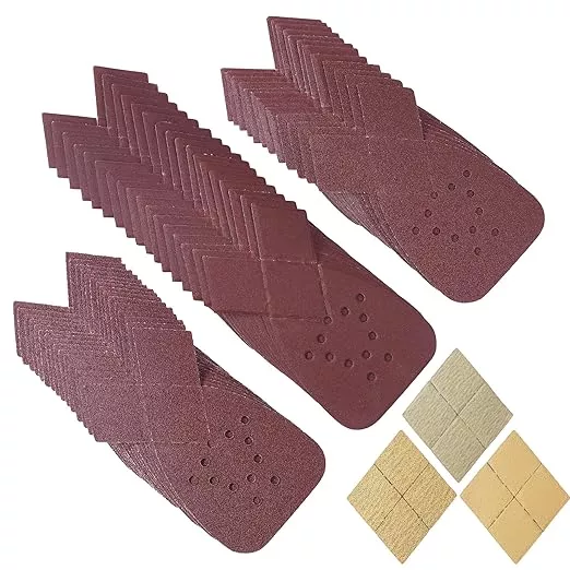 S SATC Mouse Sander Pads 50 PCS Mouse Detail Sander Sandpaper with Extra 3 Tips 60/80/120/150/240 Grits Assortment Mouse Sandpaper 5-1/4" x 3-3/4" 12 Holes