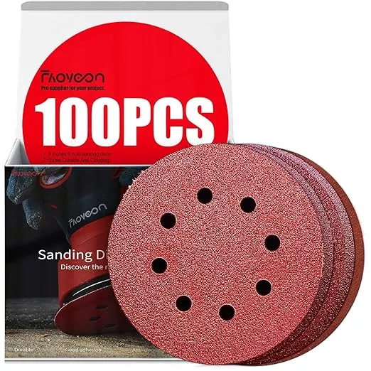 Sanding Disc 5 Inch 8 Hole, 100 Pcs Orbital Sanding Discs Hook and Loop, Sandpaper for Wood, 120 Grit Sand Paper for Random Orbital Sander