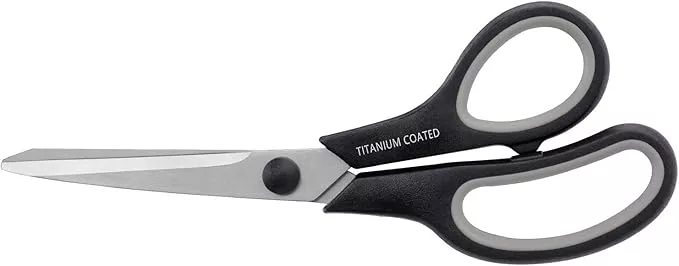 Scissors 8" Multipurpose Titanium Coated Sturdy Sharp Scissors Right/Left Handed Comfort-Grip Handles for Office Home School Sewing Fabric Craft Supplies Black