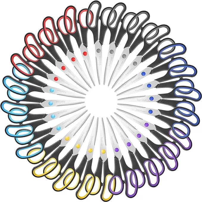 Scissors Set of 24-Pack, 8" Scissors All Purpose Comfort-Grip Handles Sharp Scissor for Office Home School Craft Sewing Fabric Supplies, High/Middle School Student Teacher, Right/Left Hand