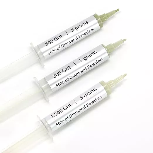 SCOTTCHEN 3Pcs Diamond Polishing Paste, 500/800/1,500 Grit, 36-54/12-25/6-12 Microns Lapping Compound with 50% Concentration of Diamond Powders for Jewelry, Metal, Ring, Glass, Coin, 5 Gram Each