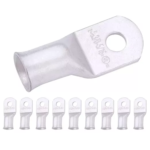 SELTERM 10pcs 3/0 AWG-5/16 Stud Tinned Copper Wire Lugs, Heavy Duty Battery Cable Ends,000 Gauge Ring Terminals, UL Battery Lugs Marine Grade Copper Eyelets Electrical Battery Terminal Connectors