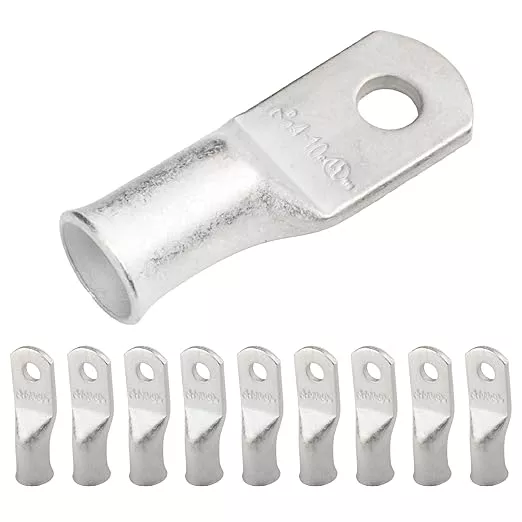 SELTERM 10pcs 4 AWG-#10 Stud Tinned Copper Wire Lugs, Heavy Duty Battery Cable Ends,4 Guage Ring Terminals, UL Battery Lugs Marine Grade Copper Eyelets Electrical Battery Terminal Connectors