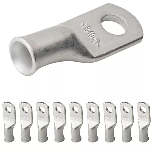 SELTERM 10pcs 8 AWG-#10 Stud Tinned Copper Wire Lugs, Heavy Duty Battery Cable Ends,8 Gauge Ring Terminals, UL Battery Lugs Marine Grade Copper Eyelets Electrical Battery Terminal Connectors