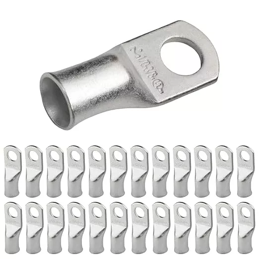 SELTERM 25pcs 1/0 AWG 3/8" Stud Marine Grade Tinned Copper Battery Cable Lugs, 0 Gauge Ring Terminals, UL Wire Lugs Electrical Battery Cable Ends, Tinned Copper Lugs Battery Terminal Connectors