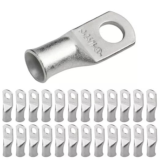 SELTERM 25pcs 2 AWG 5/16" Stud Marine Grade Tinned Copper Battery Cable Lugs, 2 Gauge Ring Terminals, UL Wire Lugs Electrical Battery Cable Ends, Tinned Copper Lugs Battery Terminal Connectors