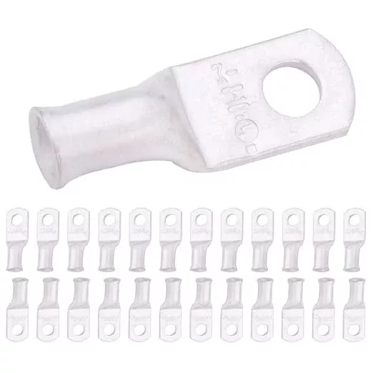 SELTERM 25pcs 8 AWG #10 Stud Marine Grade Tinned Copper Battery Cable Lugs, 8 Gauge Ring Terminals, UL Wire Lugs Electrical Battery Cable Ends, Tinned Copper Lugs Battery Terminal Connectors