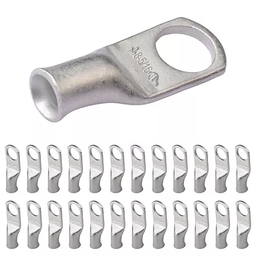 SELTERM 25pcs 8 AWG 5/16" Stud Marine Grade Tinned Copper Battery Cable Lugs, 8 Gauge Ring Terminals, UL Wire Lugs Electrical Battery Cable Ends, Tinned Copper Lugs Battery Terminal Connectors