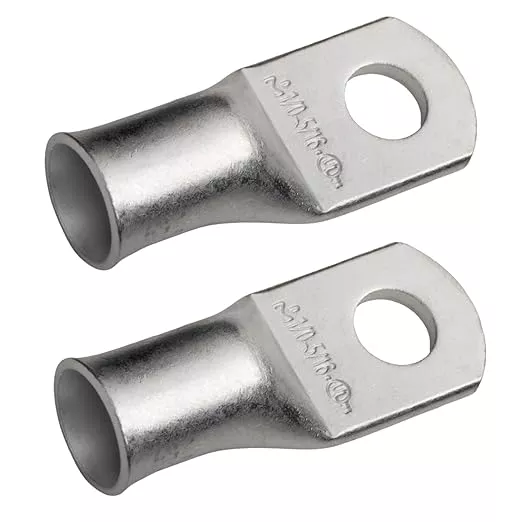 SELTERM 2pcs 1/0 AWG 5/16" Stud Tinned Copper Wire Lugs, Battery Lugs, Ring Terminals, Battery Cable Ends, 0 Gauge Ring Terminal Connectors, UL Marine Grade Electrical Battery Terminal Connectors
