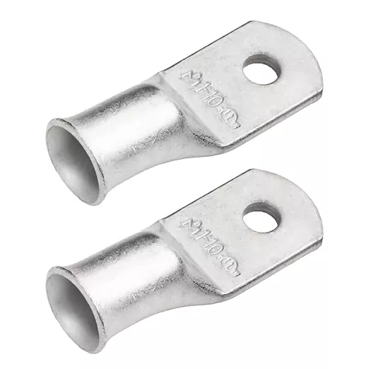 SELTERM 2pcs 1 AWG #10 Stud Tinned Copper Wire Lugs, Battery Lugs, Ring Terminals, Battery Cable Ends, 1 Gauge Ring Terminal Connectors, UL Marine Grade Electrical Battery Terminal Connectors