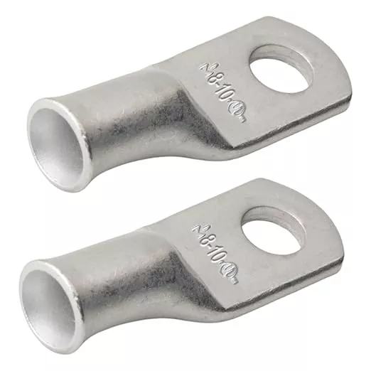 SELTERM 2pcs 8 AWG #10 Stud Tinned Copper Wire Lugs, Battery Lugs, Ring Terminals, Battery Cable Ends, 8 Gauge Ring Terminal Connectors, UL Marine Grade Electrical Battery Terminal Connectors
