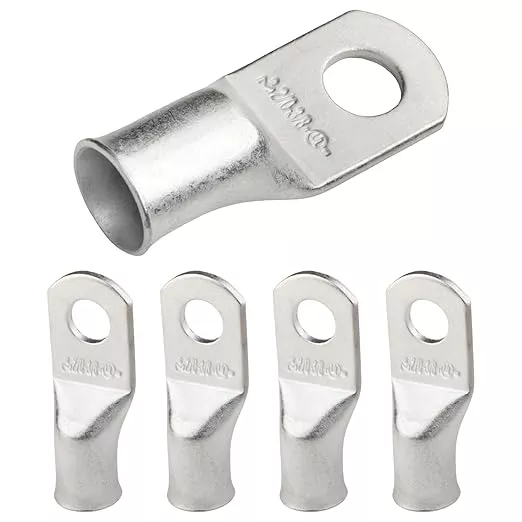 SELTERM 5pcs 2/0 AWG 3/8" Stud Tinned Copper Wire Lugs, Ring Terminals, Battery Cable Ends, 00 Gauge Ring Terminal Connectors, UL Marine Grade Electrical Terminal Connectors