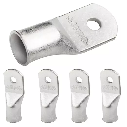 SELTERM 5pcs 3/0 AWG 1/4" Stud Tinned Copper Wire Lugs, Battery Lugs, Ring Terminals, Battery Cable Ends, 000 Gauge Ring Terminal Connectors, UL Marine Grade Electrical Battery Terminal Connectors